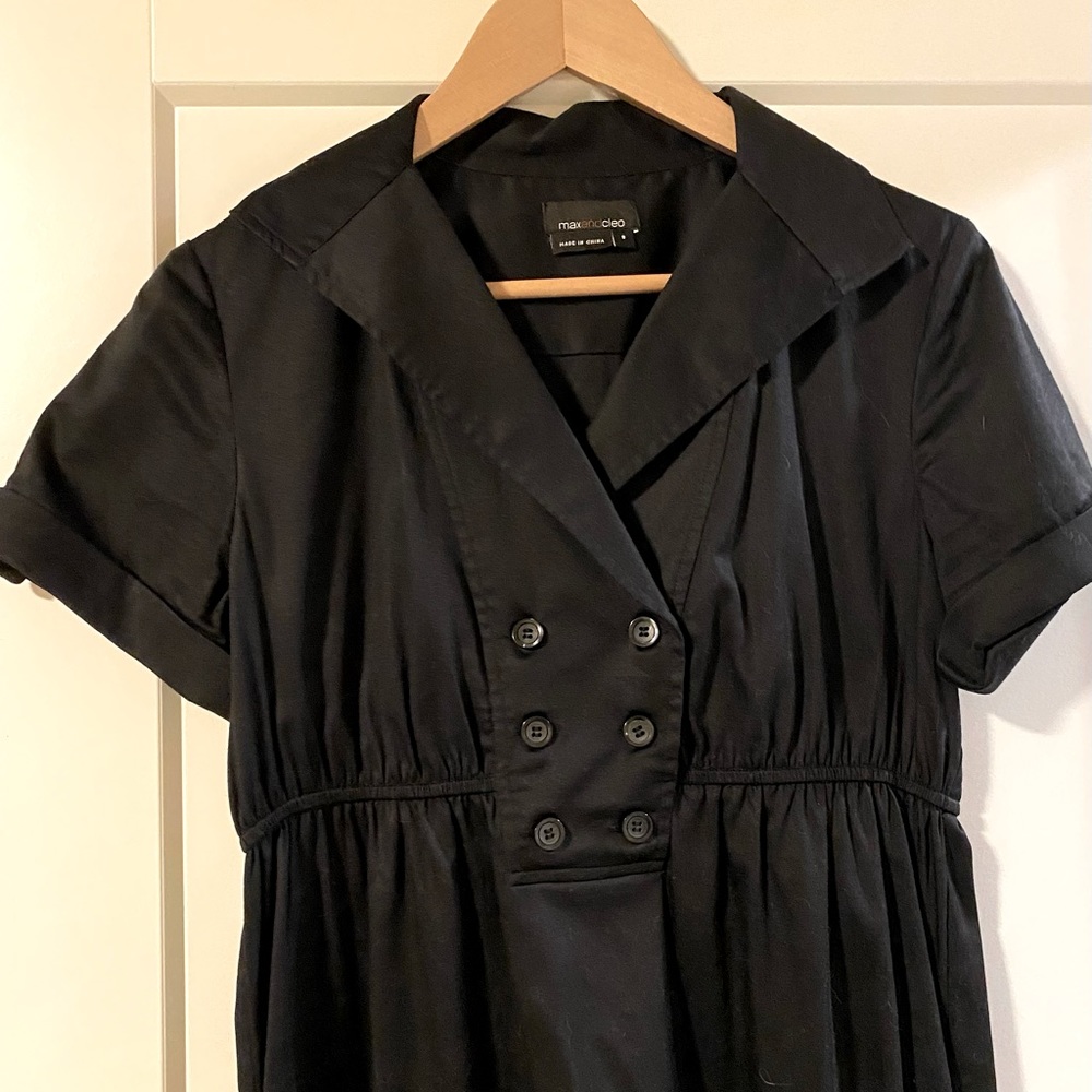 Max & Cleo black cotton sateen empire waist dress; size 8